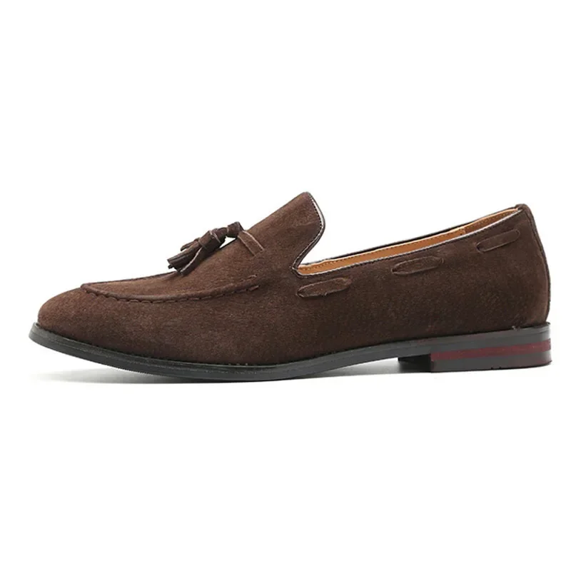 Spring New Suede Casual Men Shoes Fashion Tassel Slip on Loafers Male Leather Comfortable Solid Flats Footwear Plus Size 46 47