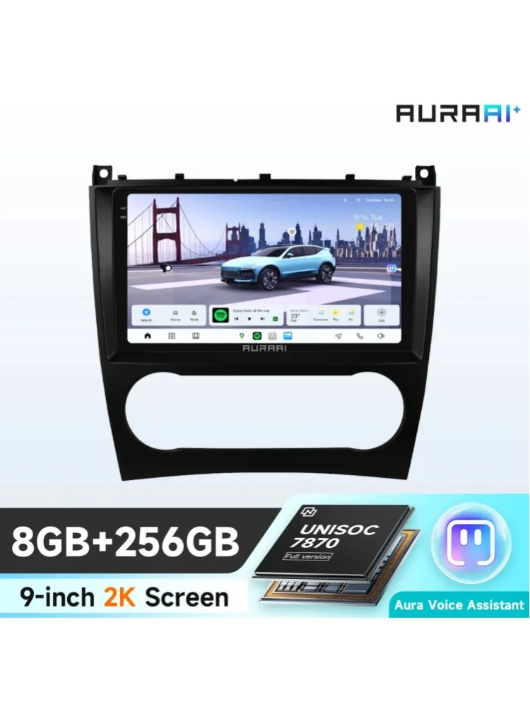 AURAAI X100 Android Auto Intelligente Bildschirm für Mercedes Benz C-Klasse C180 C200 CLK W203 W209 CarPlay 4G BT DSP GPS ADAS 360 ° CAM