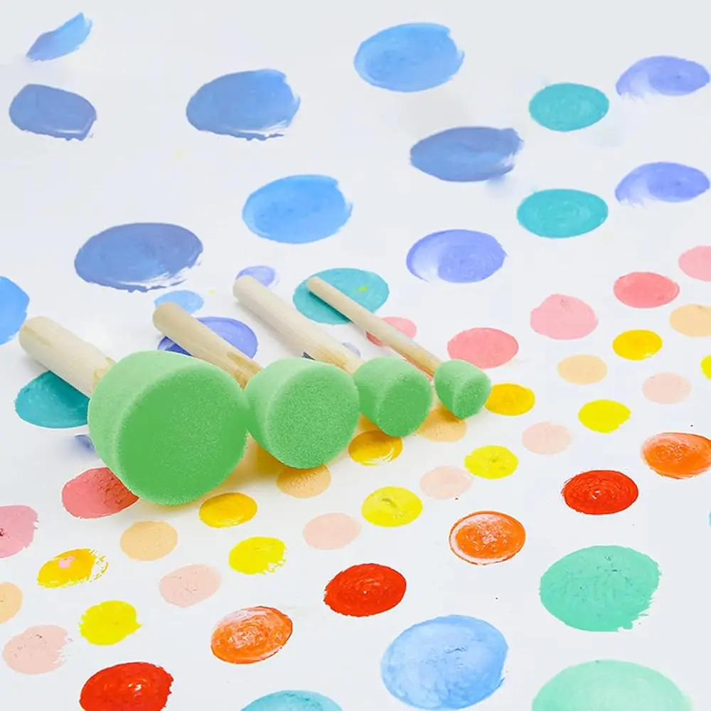 40 Pcs Assorted Size Round Sponges Brush Set, 4 Size Diy Paint Tools For Kids – Green