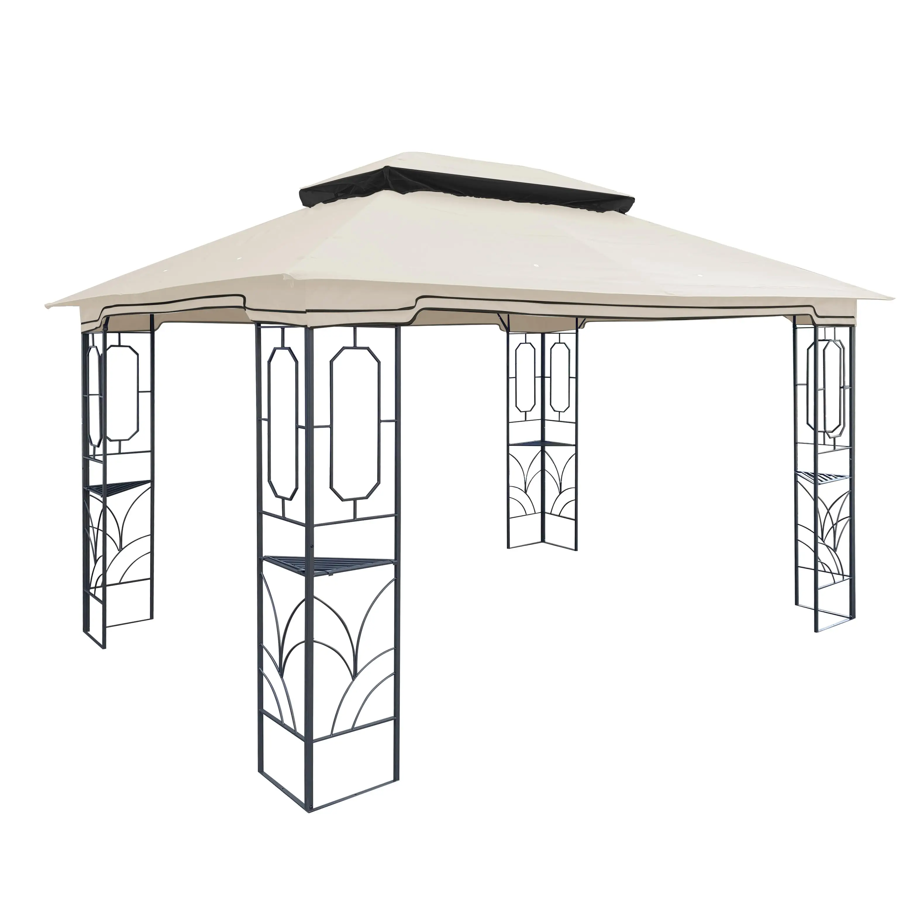 13x10 Ft Patio Double Roof Gazebo Canopy Replacement - Beige Fabric Top | Caution: No Weekend Shipping