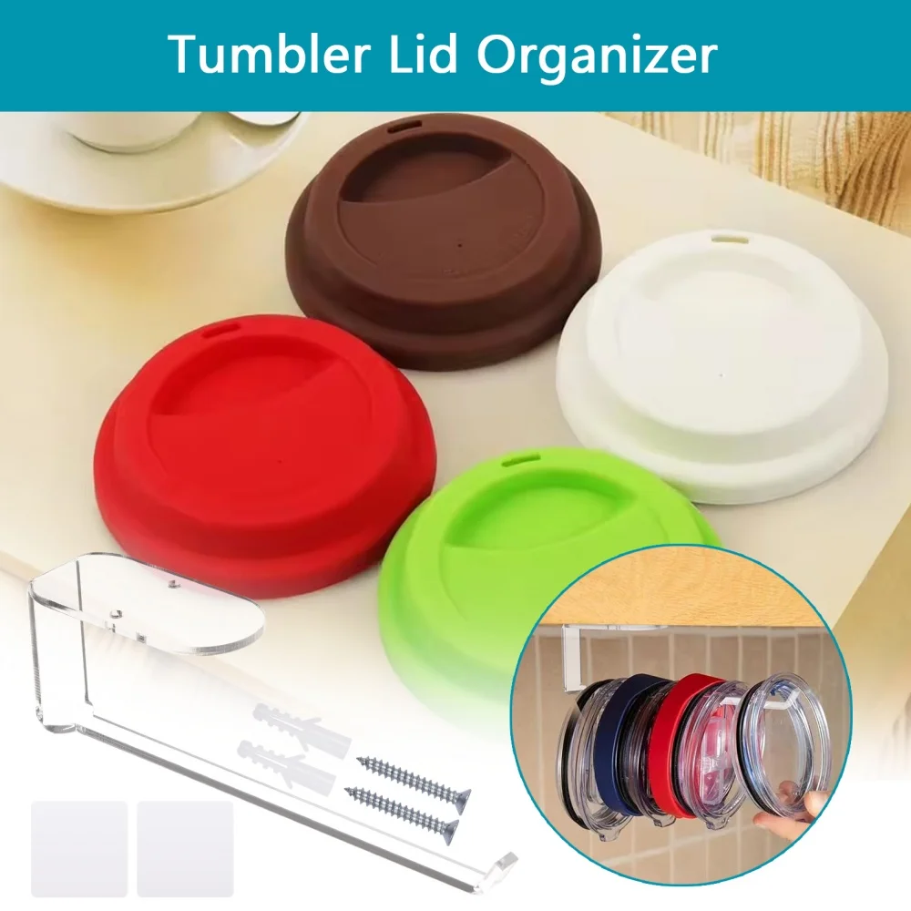 

Space Saving Cup Lid Organizer Hook , Self-Adhesive or Drilling Lid Storage for Kitchen Organizers and Storage