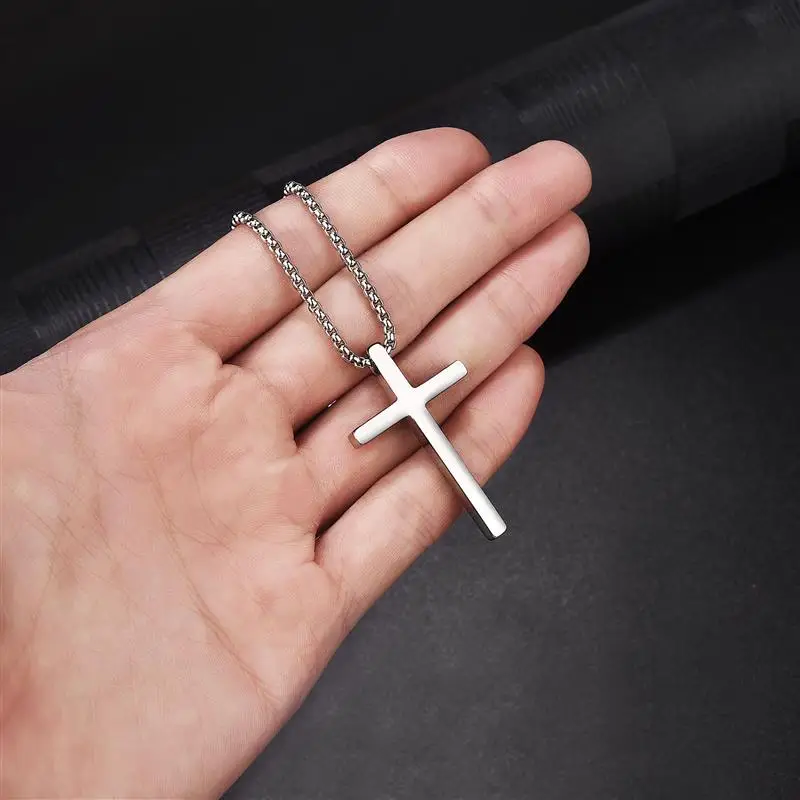 Stainless Steel Cross Pendant Necklace For Women Men Gold Silver Color Cross Necklace Pearl O-Chain Simple Fashion Jewelry