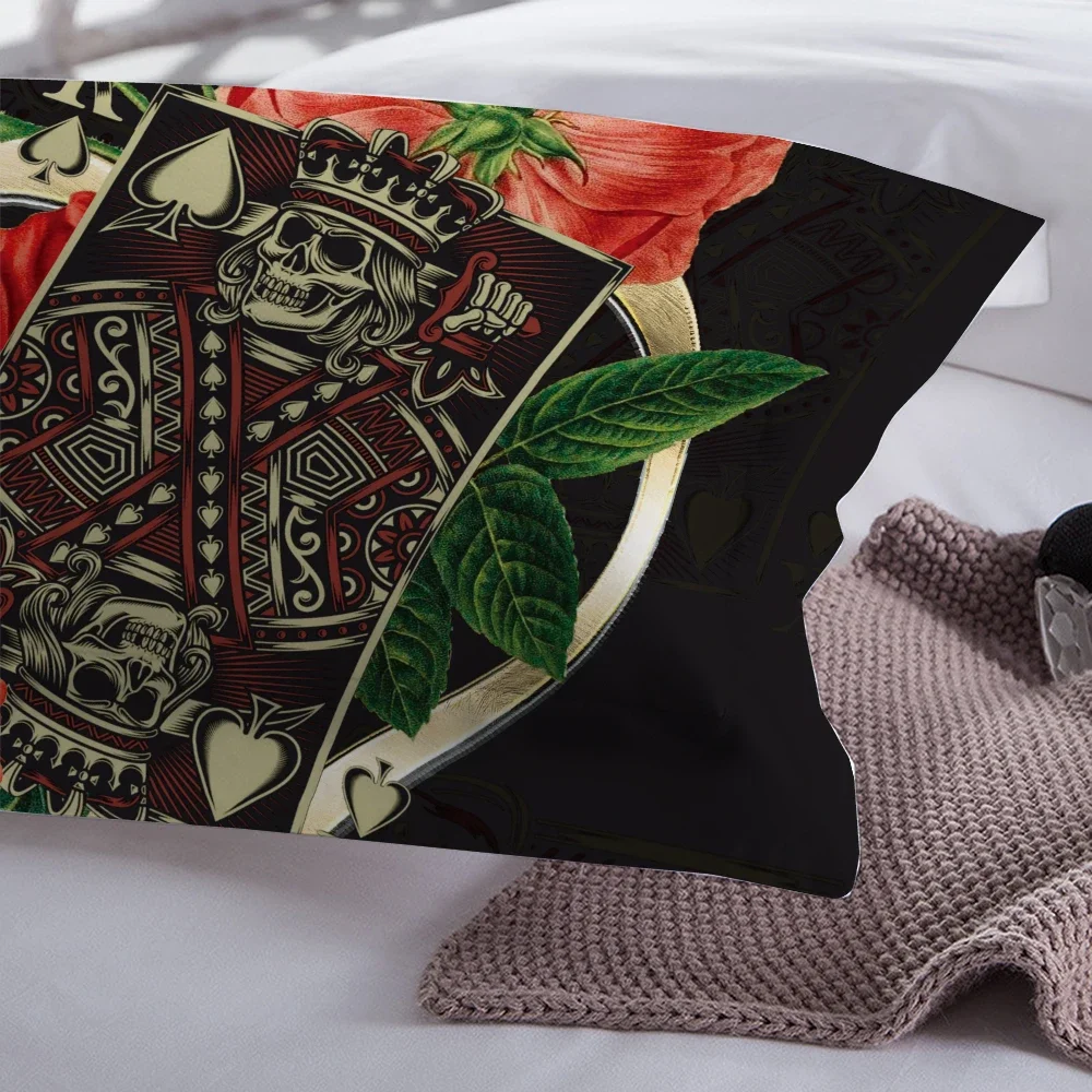 Biancheria da letto Set copripiumino di qualità con stampa reattiva Set trapunta king size con teschio di zucchero Rose Poker Bone 2/3 pezzi Biancheria da letto nera
