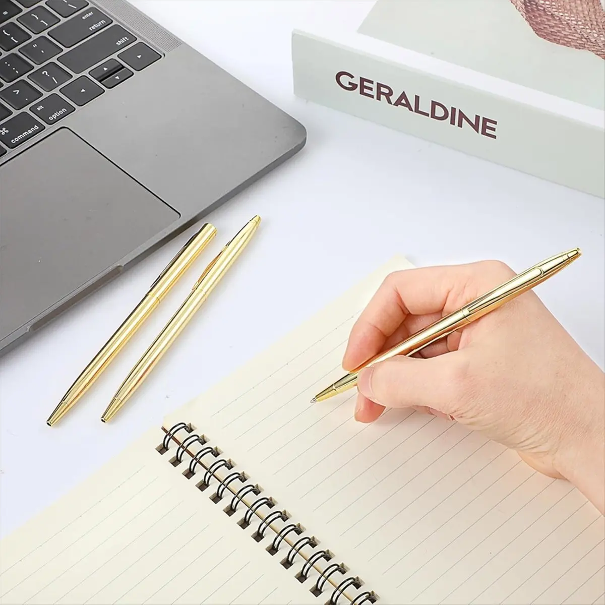 【Best Seller】50Pcs Gold Metallic Slim Ballpoint Pens Retractable Black Ink Mini Conical Pens 1.0mm Penpoint Supplies for Wedding
