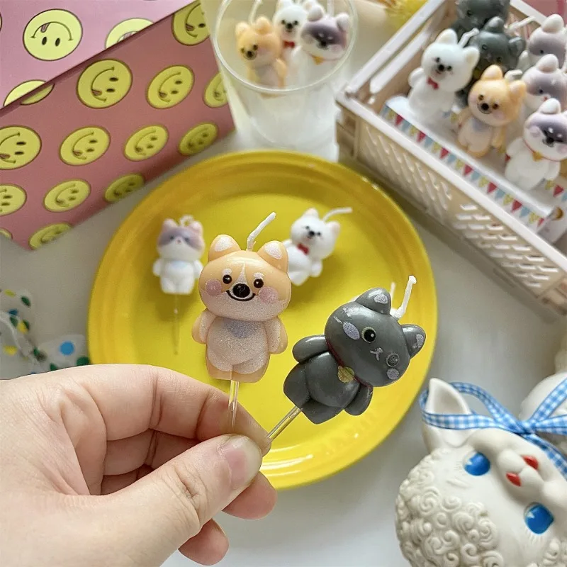 3pcs Cat Dog Birthday Candles Cake Decoration Kids Puppy Cake Toppers Pet Birthday Candles Party Baking Supplies