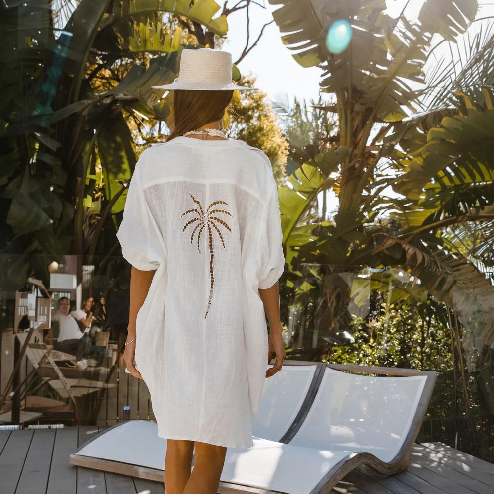 2026 Tinta unita Sexy Fiore che brucia Hollow Beach Camicetta Bikini Costume da bagno Camicia da spiaggia Donna Beach Cover Up Trajes De Baño Mujer