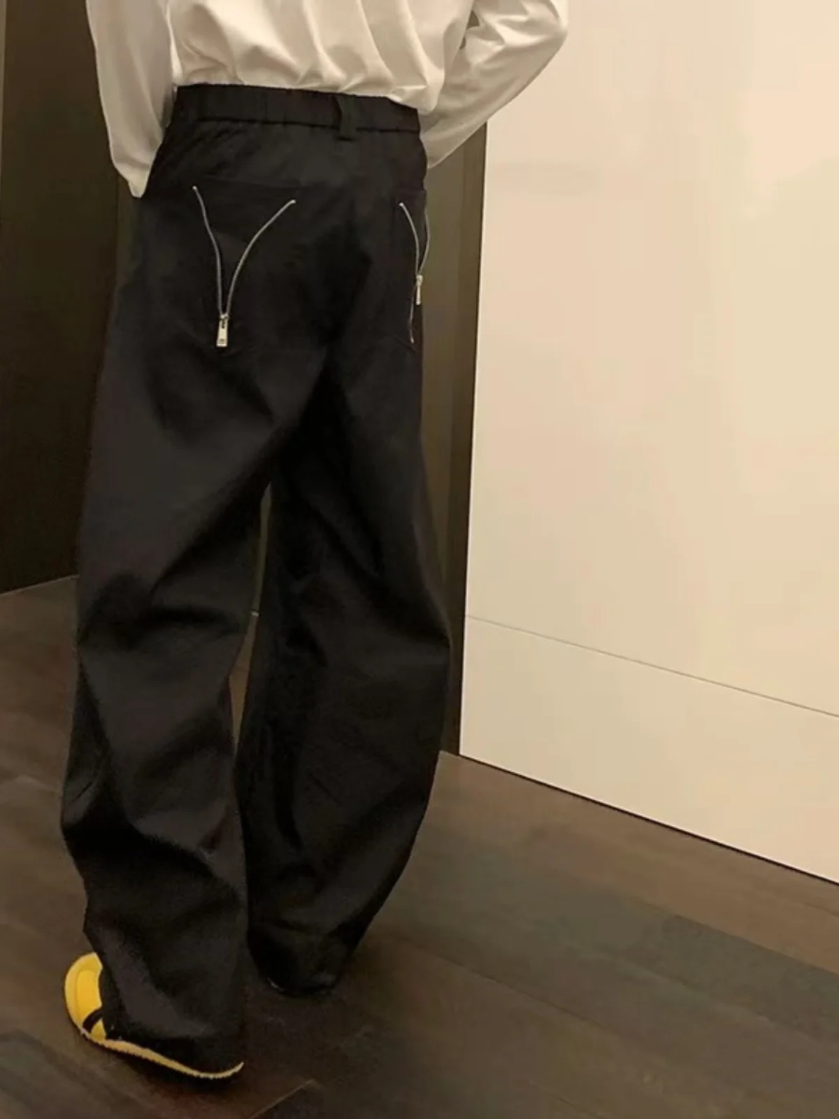 

American Retro Functional Wide Leg Pants Loose Design Zipper Commute Casual Long Trousers Men's Faion Youth Sle