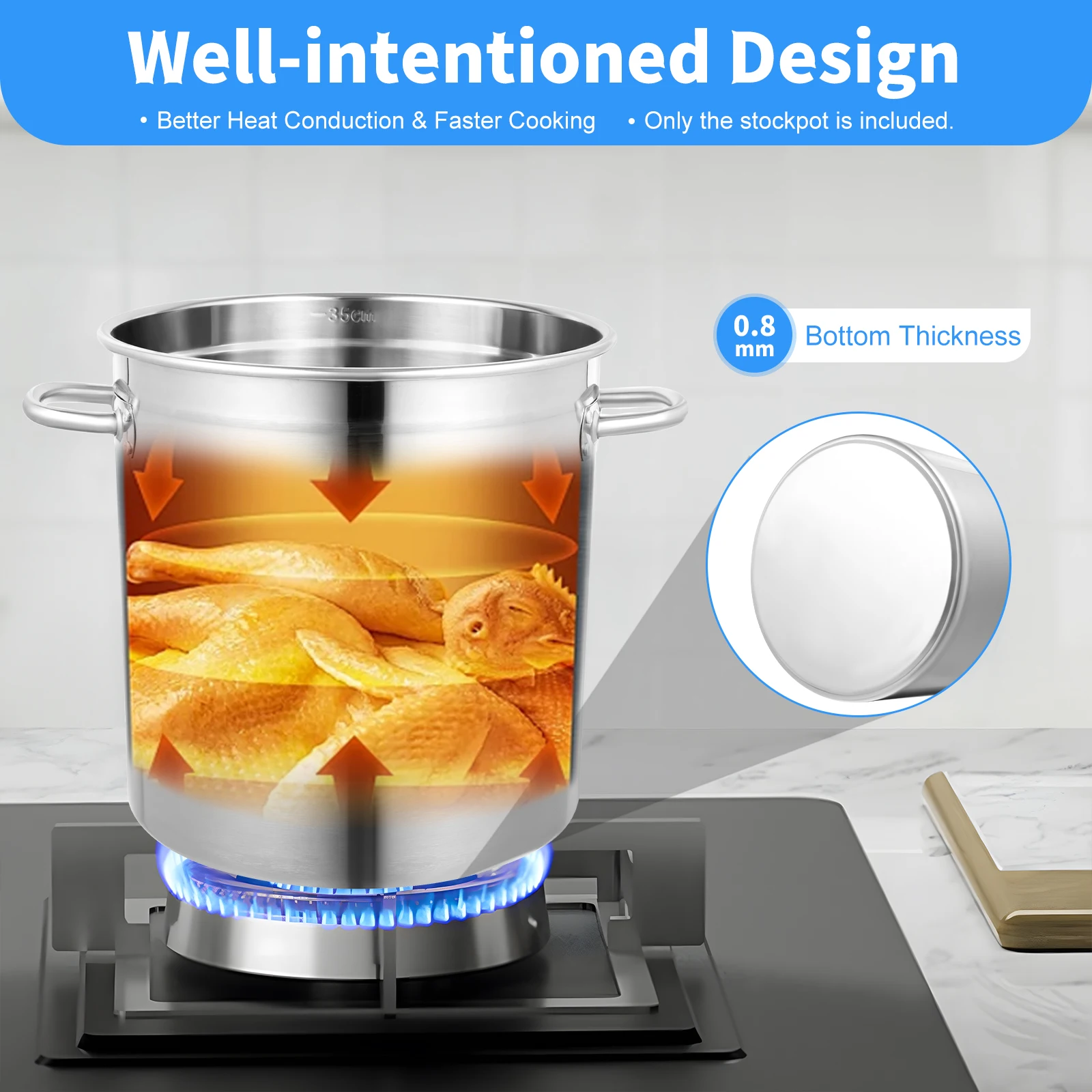 

35L Stainless Steel Stockpot with Lid Large Container Kitchen Soup Big Stock Restaurant Soup Pot