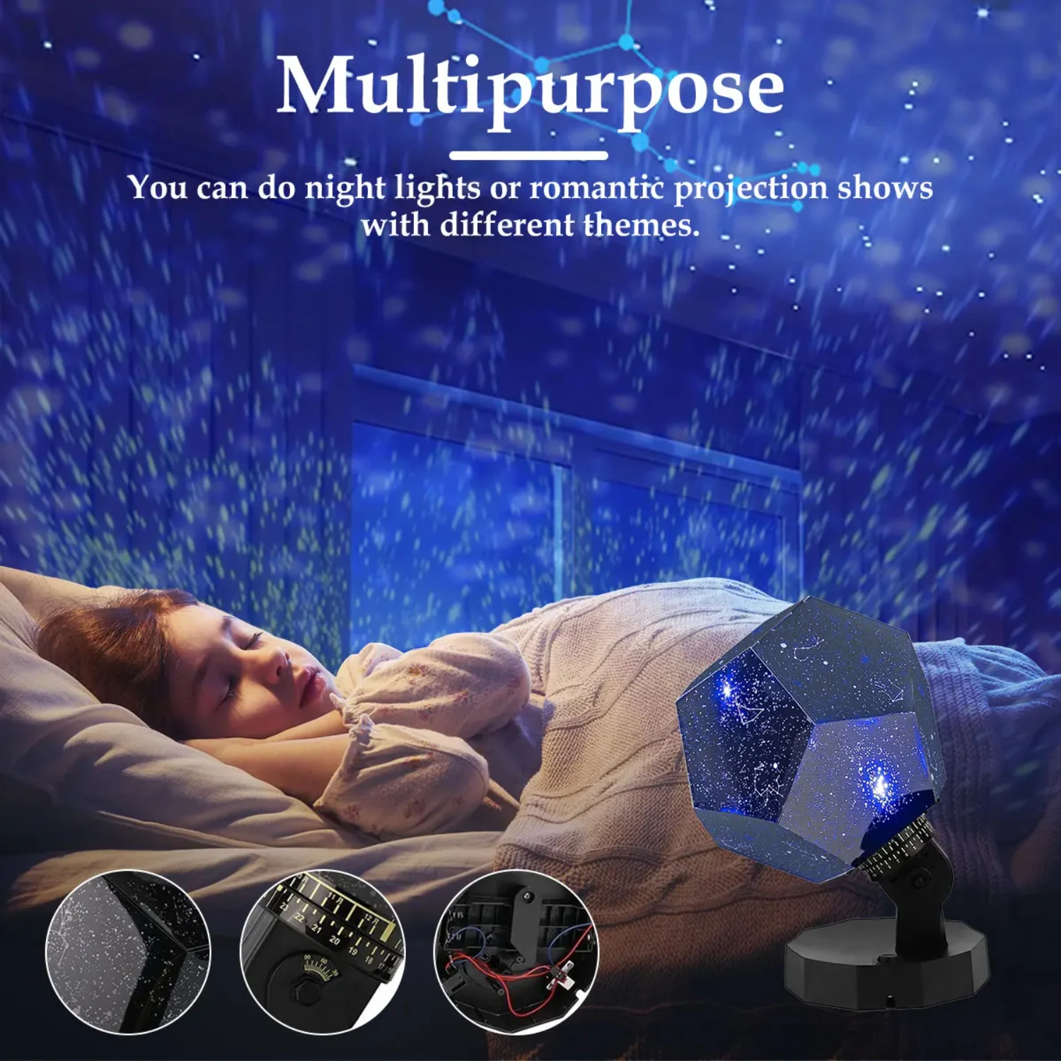 New 3 Colors Star Projector  Lamp  Degree Rotating Rechargeable Cosmos Celestial Night Light  Bedroom Decor