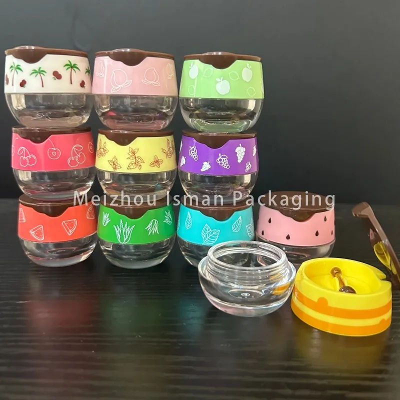 

50Pcs Empty Refillable Honey lip mask jars cute lip scrub container watermelon lip balm packing bottles with brush stick 6g