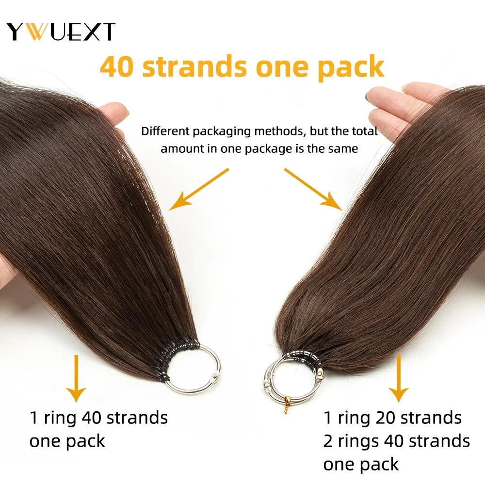 YWUEXT Feather Line Hair Extensions 16-22 inch Natuurlijke Staight Machine Remy Menselijk Haar 40 stks/pak Hand Breien bruin Haar