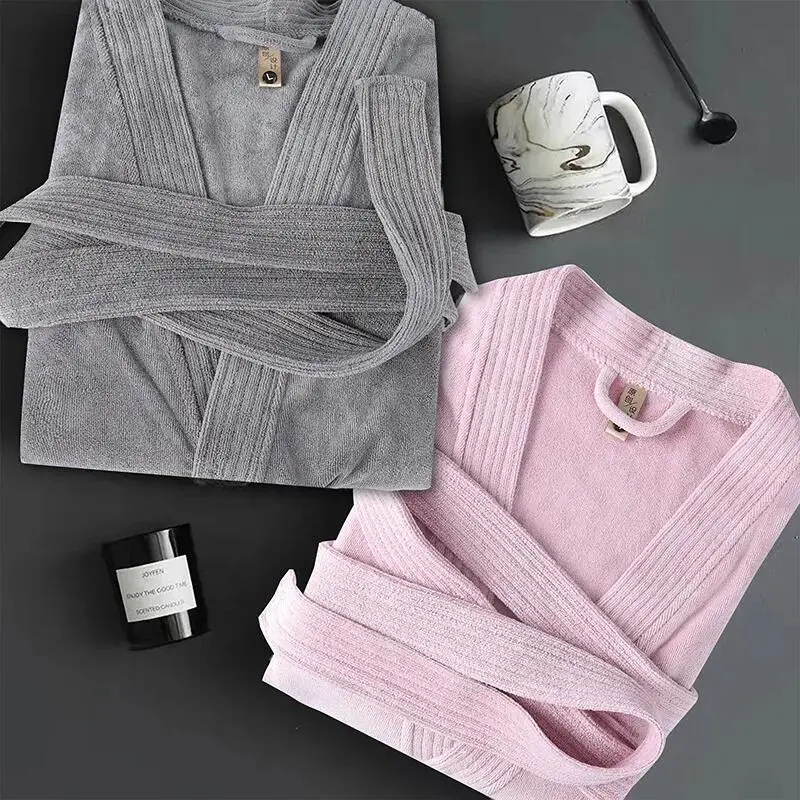 Pareja Otoño e Invierno nuevo Sleepweawr mujeres toalla absorbente bata de ducha ropa de descanso pijamas Albornoz vestido Kimono de algodón