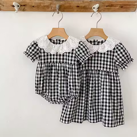 0-6Y Sister Clothes Dress Summer Newborn Baby Girls Sister Grid Dress Toddler Jumpsuit Baby Clothes Infant Girls Children Dress