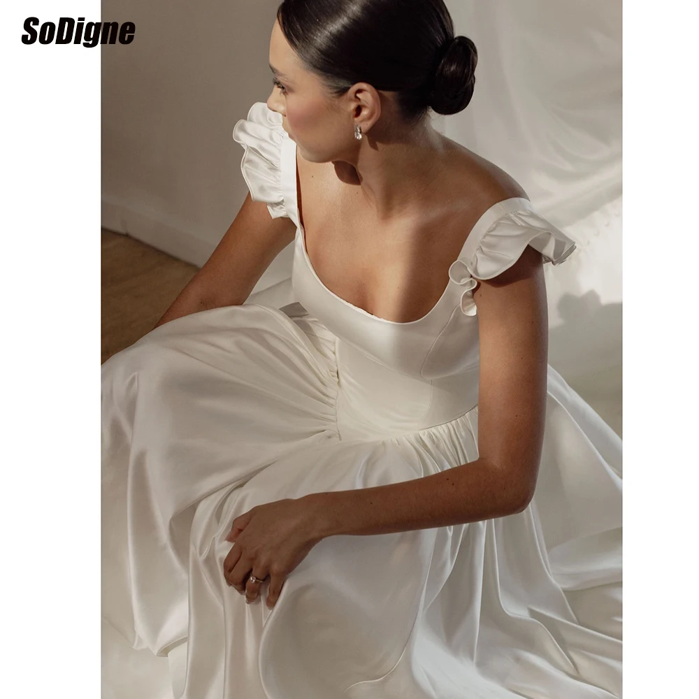 SoDigne A-line Simple Satin Wedding Dresses Square Collar Sleeveless Bridal Dress 2026 Bride Gown Vestidos De Novia Customized
