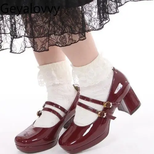 

Туфли-лодочки на высоком каблуке во французском стиле, винтажные женские туфли Мэри Джейн из лакированной кожи с одним ремешком и жемчужной пряжкой в японском стиле, новинка 2023 года