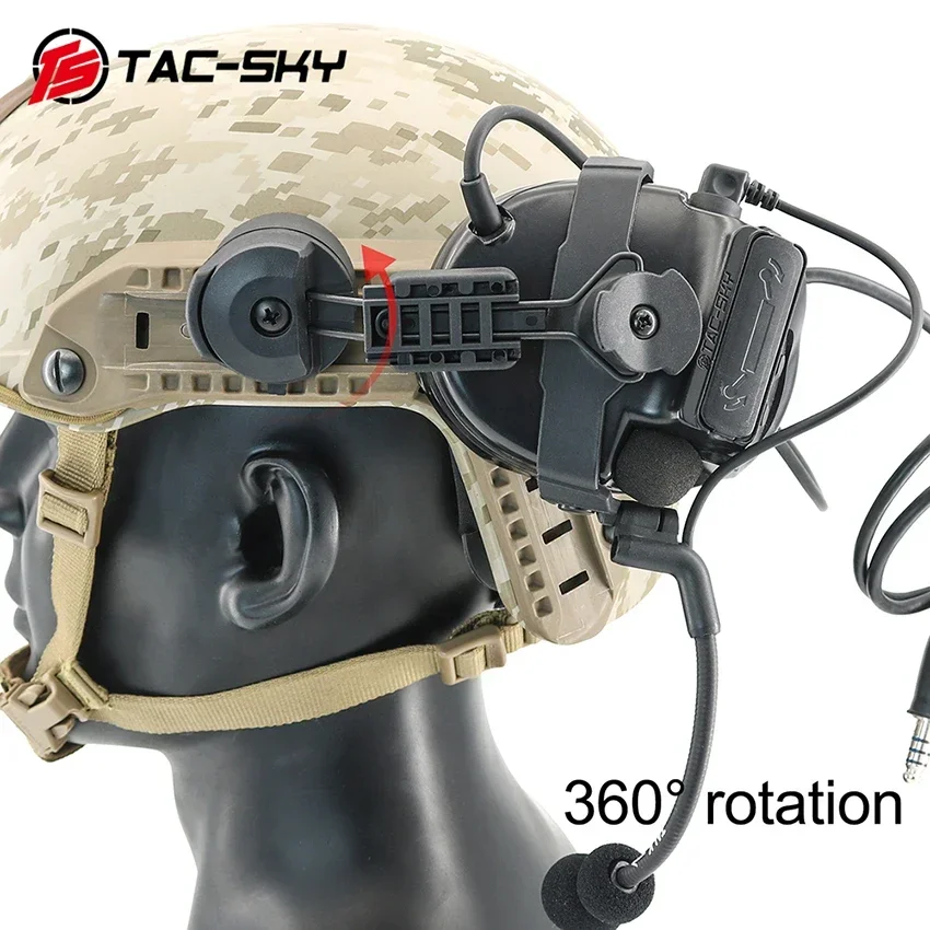 TAC-SKY 2025 New Military TSC3 Tactical Headset Hearing Protection Electronic Silicone Earmuffs ARC Rail Helmet Bracket