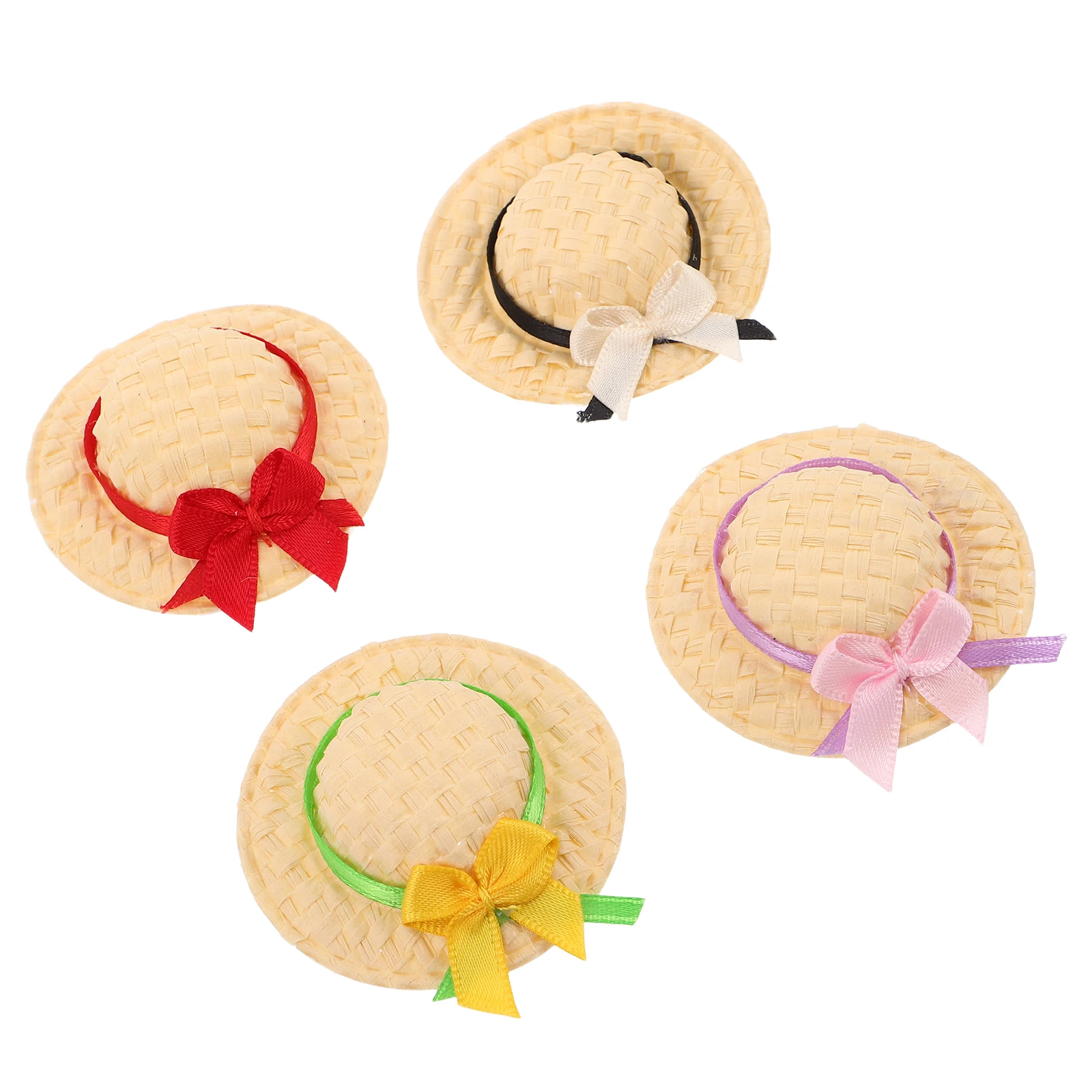 4 Stück kleine Mini-Strohhüte, handgefertigt, leicht, gewebt, Bastelhüte für DIY-Miniatur-Puppenhaus-Dekoration, kreative Requisiten