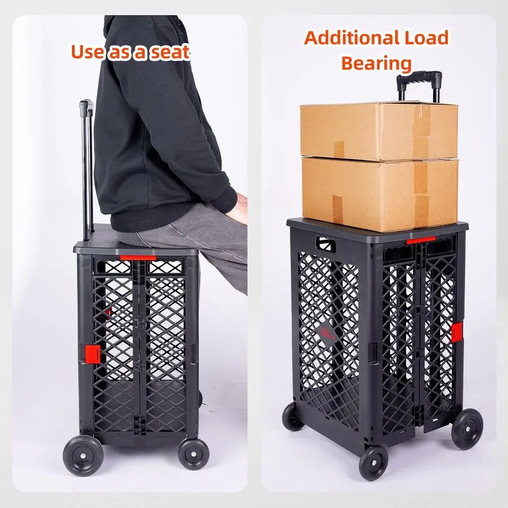 Carro utilitario con ruedas duradero, carrito de compras plegable, carrito resistente con ruedas para transportar comestibles y lavandería