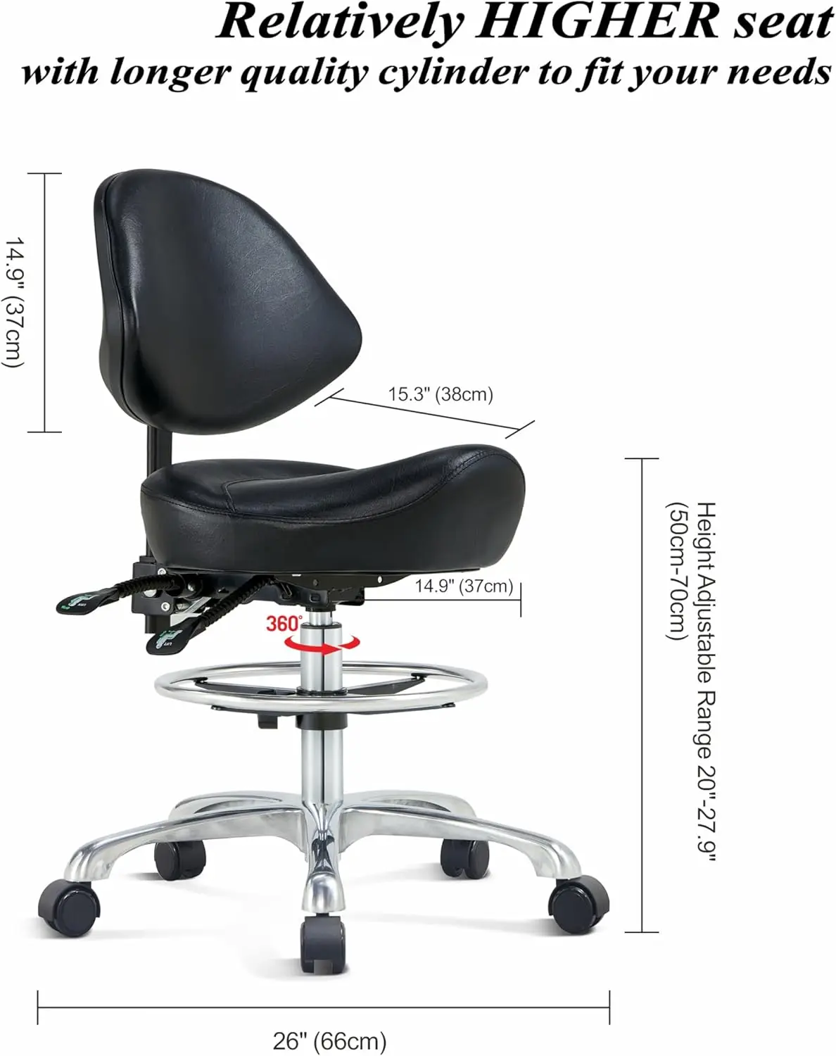 Sedia sgabello da sella con supporto per la schiena, sedia da estetista sedia da sella ergonomica per igienista dentale, medico, salone (wit