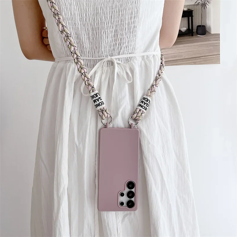 삼성 갤럭시 A06 A16 A26 A56 A55 A35 A15 A05S용 롱 랜야드 크로스바디 랜야드 케이스, 캔디 컬러 실리콘 소프트 TPU 백 커버