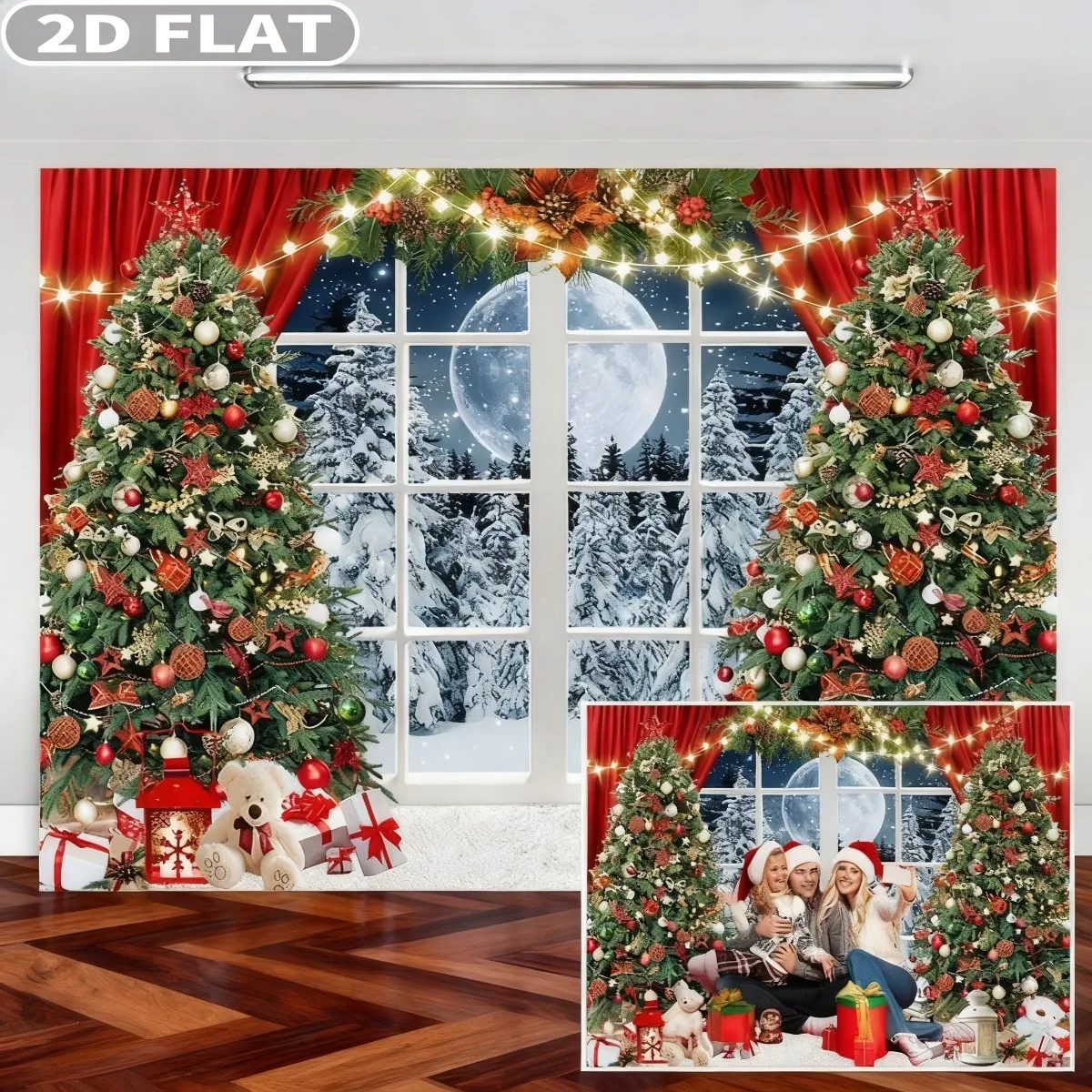 

1pc 7X5FT Christmas Studio Props Backdrop Window Banner for Photography Winter Snow Scene Xmas Tree Christmas Party Decor