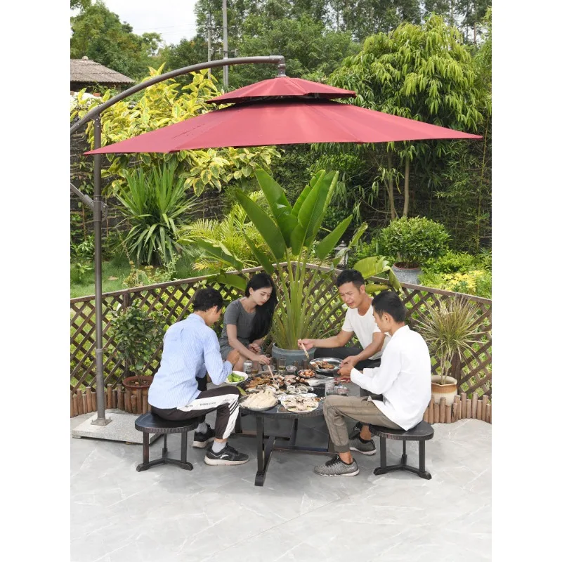 Outdoor BBQ Table and Chairs Charcoal Grill Garden Open Air Brazier Leisure Indoor Household Fireplace Tea Party Patio Furniture