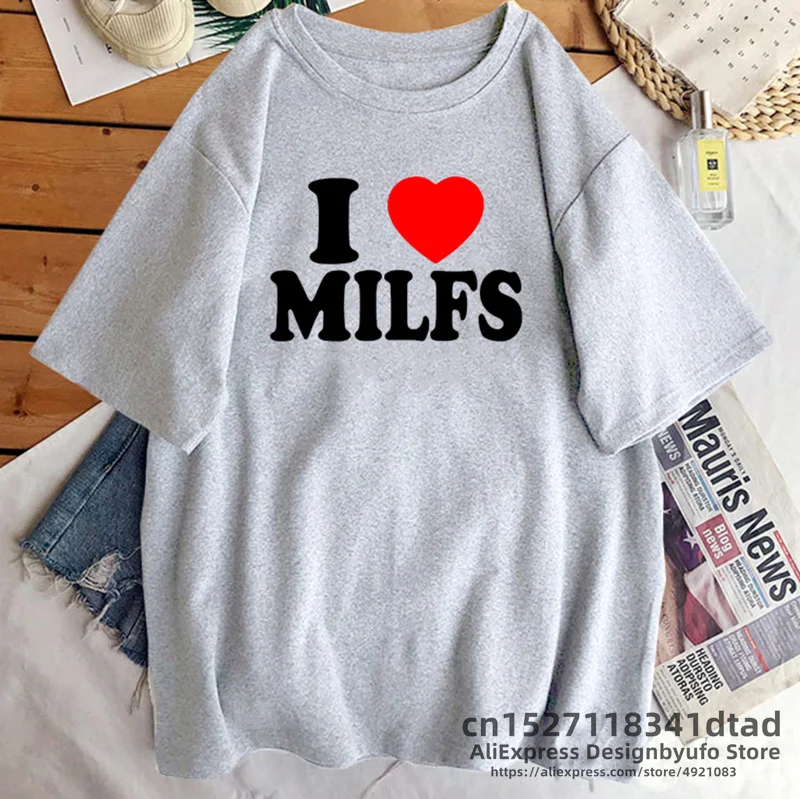 Женская хлопковая Футболка с принтом «I Love MILFS I Heart»