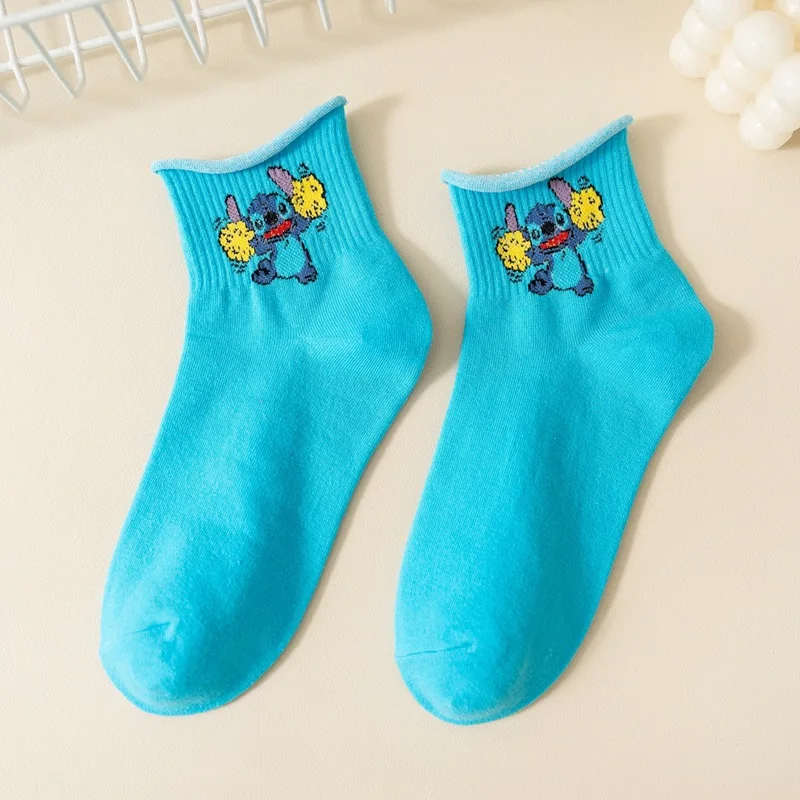 Cartoon Disney Stitch socks Combed cotton blue medium women's socks Cute emoticon girl socks casual cotton socks