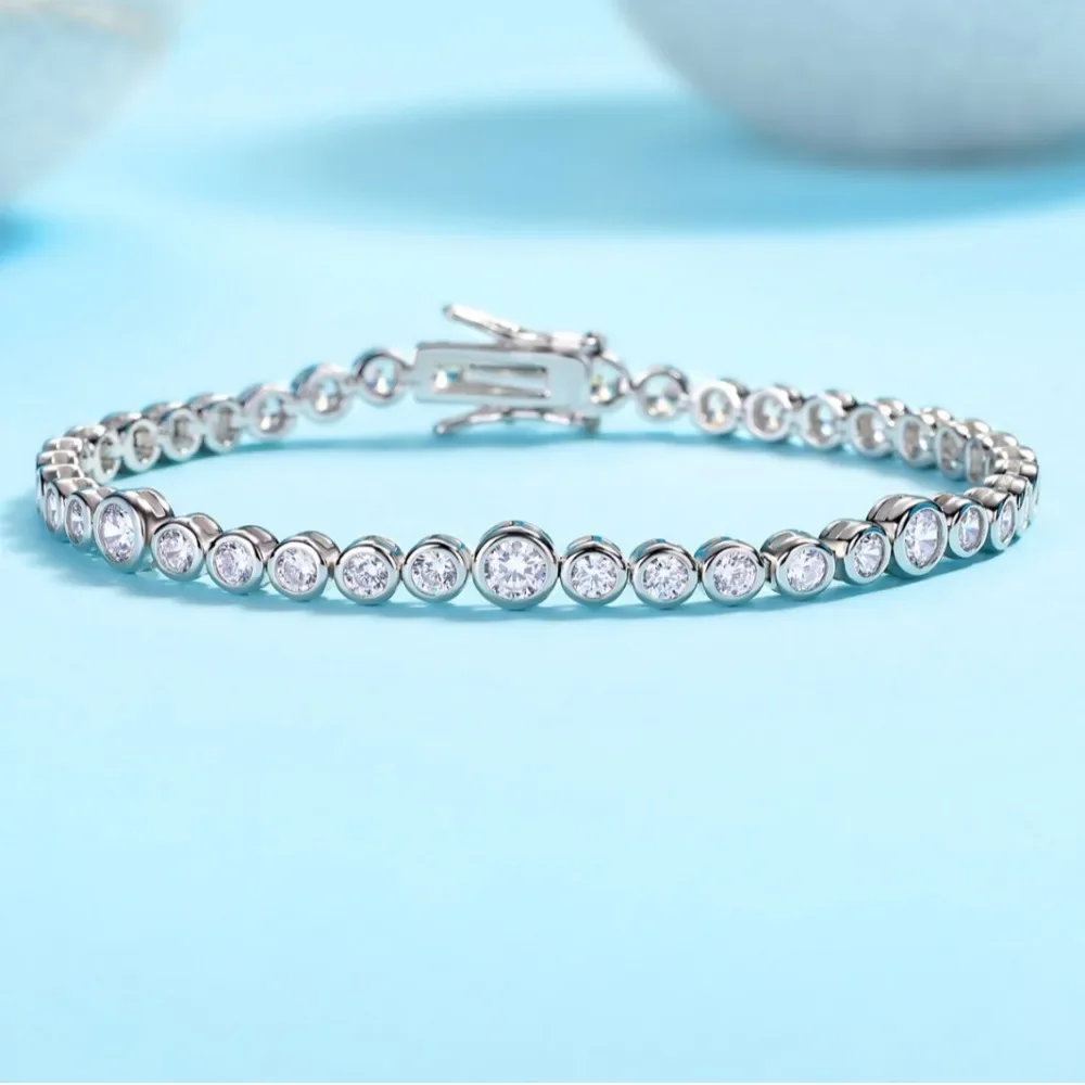M-JAJA 3/4mm Moissanite Bracelet for Women S925 Sterling Silver 18K Gold Plated Bezel Setting Diamond Bangle Fine Jewelry Gift