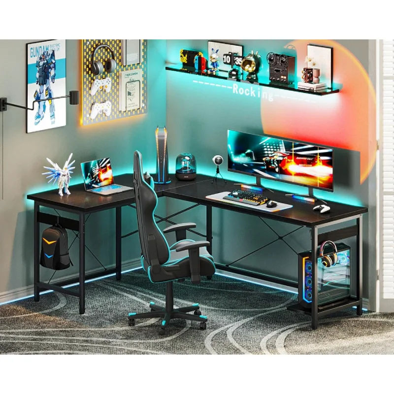 L Shaped Gaming Desk, Corner Computer Desk, Sturdy Home Office Computer Table, Writing Desk, Larger Gaming Desk