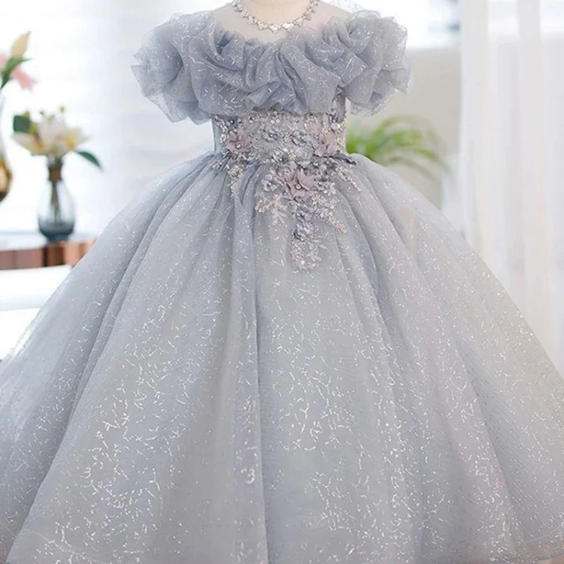 Banquet Wedding Gown Performance Vestidos Children Sequins Gala Robe Dresses for Girls Kids Pageant Teenagers Communion Outfit