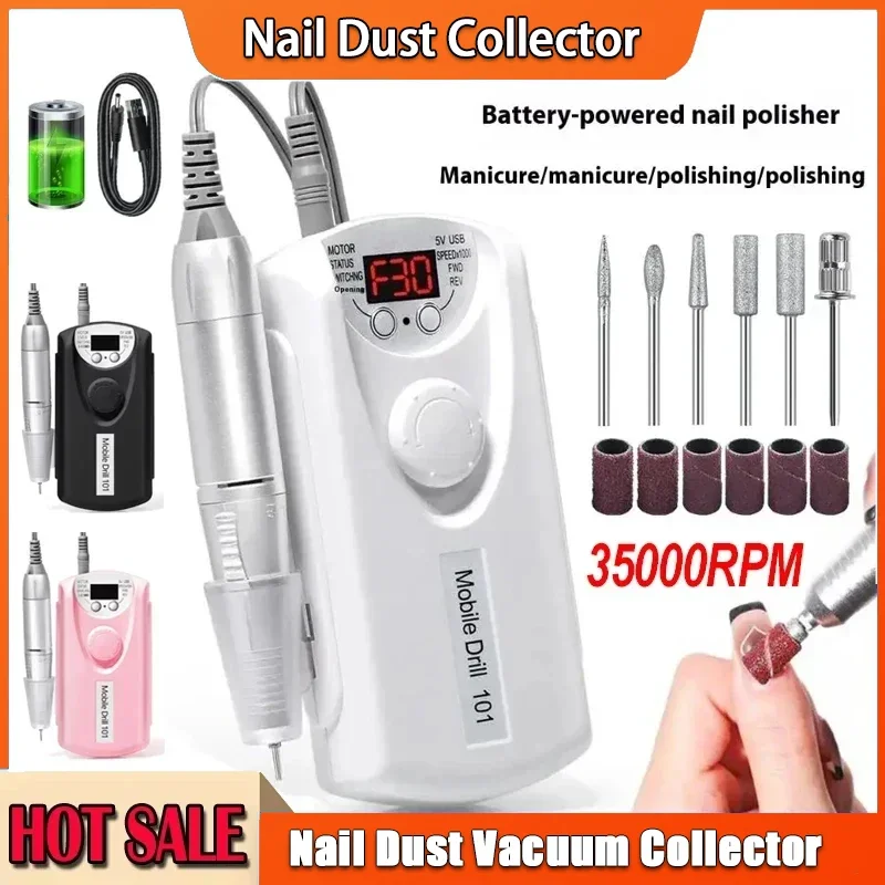 

Перезаряжаемая профессиональная дрель для ногтей, 35000 об/мин, малошумный электрический маникюрный двигатель для полировки и шлифования ногтей