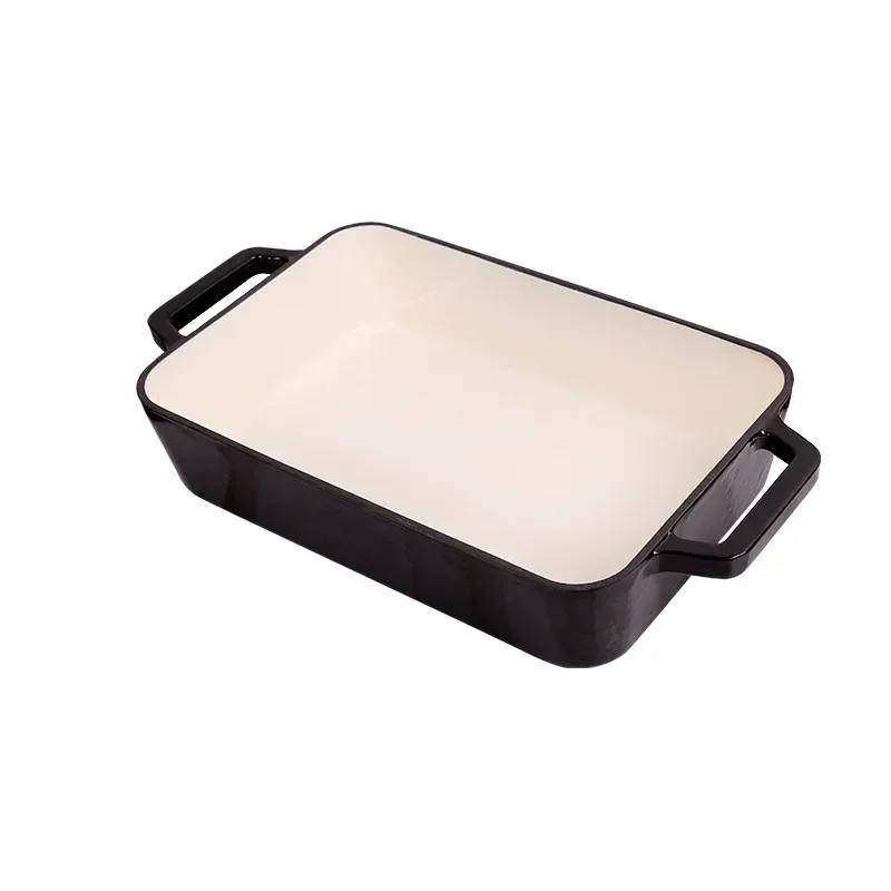 Rectangle grill pan, fried meat cheese restaurant plate