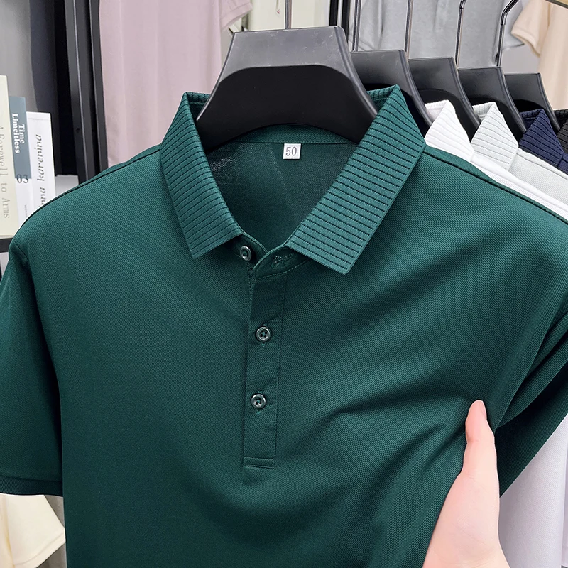 

2025 Summer Polo Shirt for Man Short Sleeve Solid Casual Clothing Loose Fashion Simple Tshirt Vintage Korean Style Tops