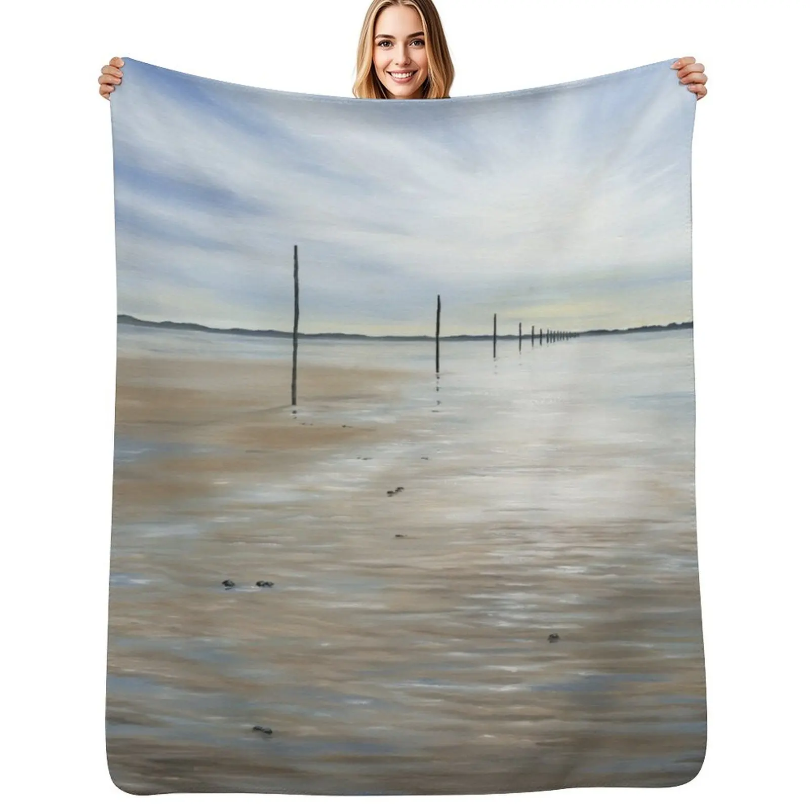 

Outgoing Tide, Lindisfarne, Northumberland Throw Blanket Warm Decorative Beds Sofa Throw warm for winter Blankets