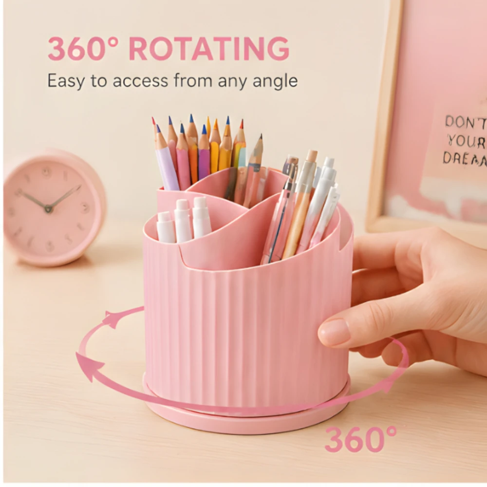 Desk Organizer 360° Rotating Pen Holder 5 Compartments Candy Color Storage Box for Kids Office School Home Back-to-School Gifts