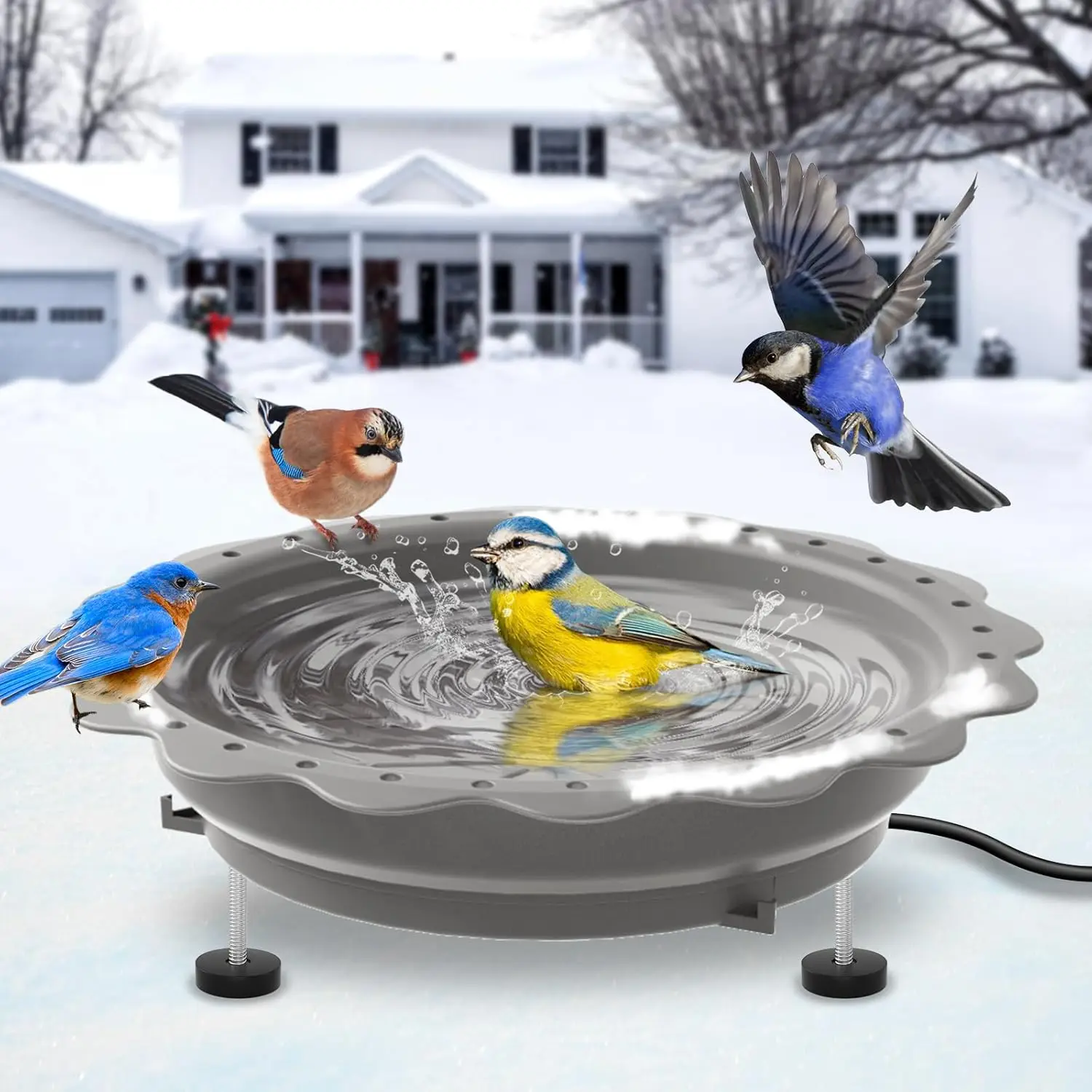 

Winter Heated Bird Bath with 100W Thermostat, Metal Screws for Outdoor Garden Patio Lawn - Grey