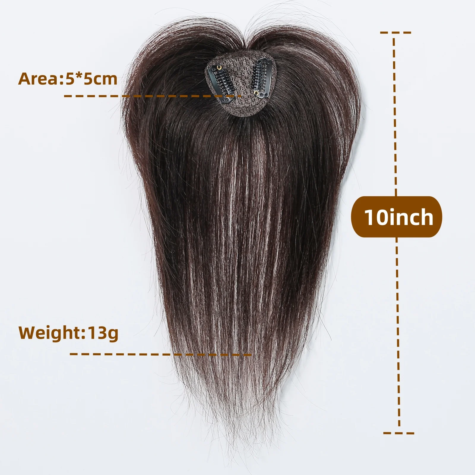 Brown Natural Human Hair Topper 2 Clips in Hair Extension with Air Bangs 100% Real Human Hair for Women Daily with Loss Hair Use