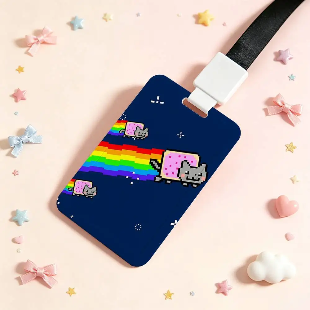 Funny Cute N-nyan Cat NFC Contactless Sliding Card Sleeve For Student Cards, Bus Cards, ID Cards, And Work Permits