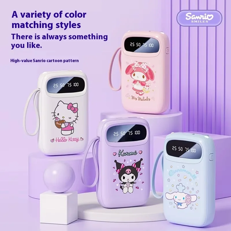 

Новый Power Bank Sanrio 10000 мАч, быстрая зарядка, встроенный кабель большой емкости, ультратонкий портативный изысканный внешний аккумулятор с подсветкой