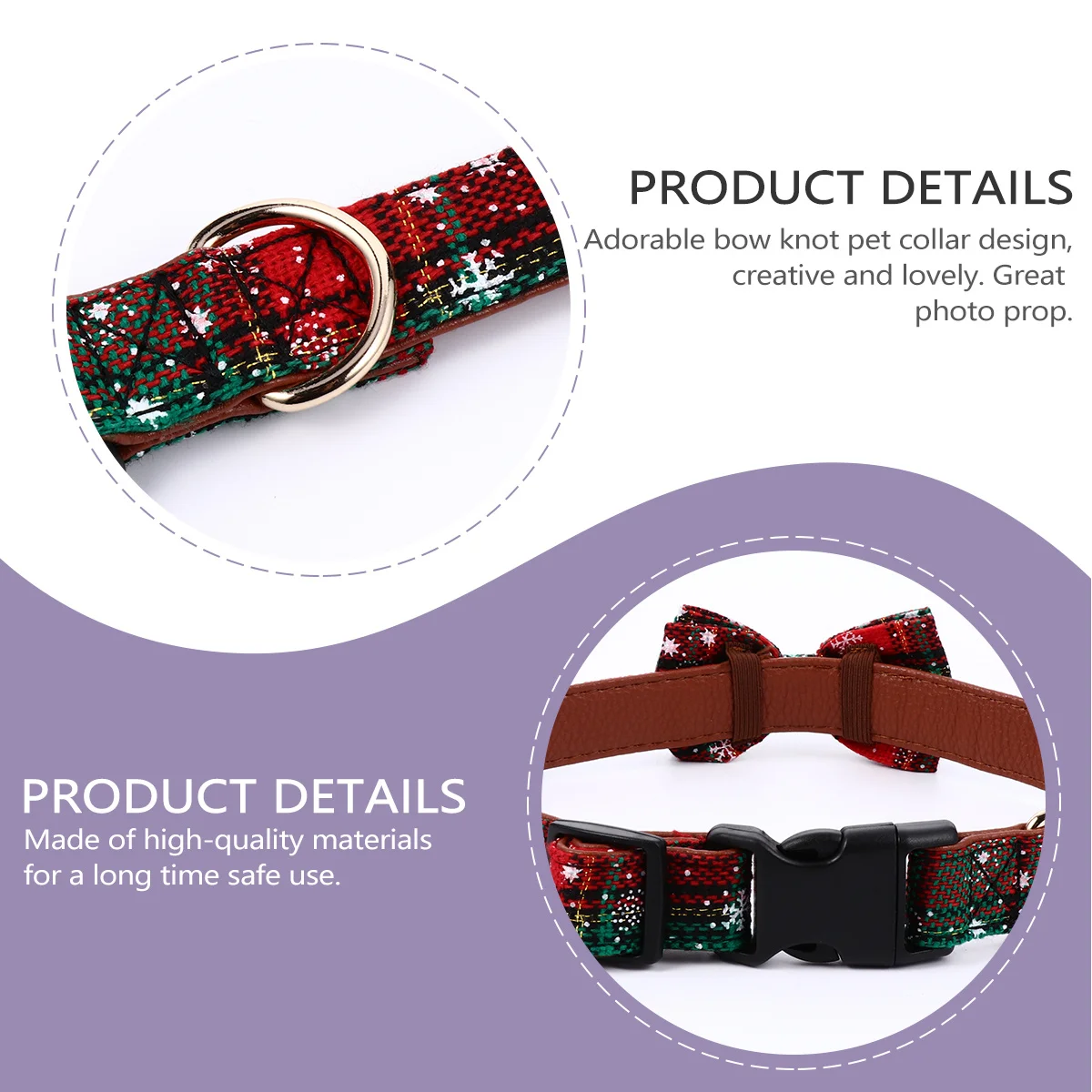 

2Pcs Christmas Dog Collar Leash Set Adjustable Xmas Bow Tie Pet Neck Chain Matching Accessories Christmas Dog Collar and Leash
