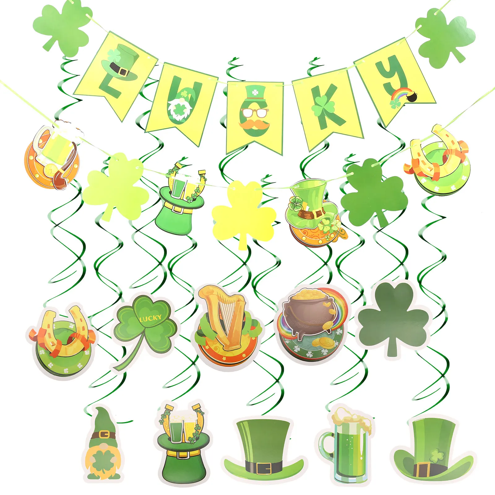 

1 set Party Decorations Banner Hanging Swirl Ribbon Ceiling Green Festival nament St Patricks Day Office Decor Streamers