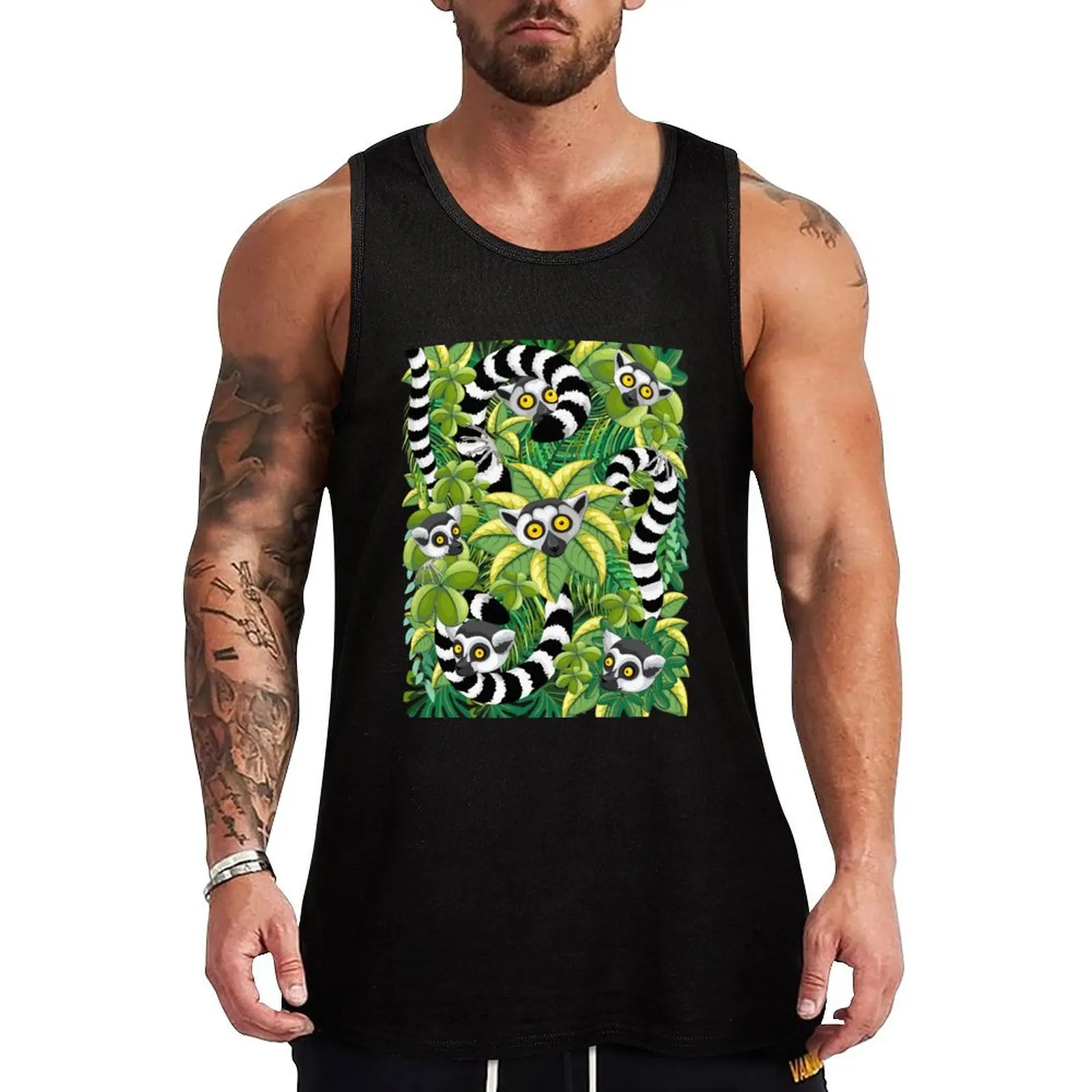 

Lemurs in Madagascar Rainforest Tank Top Plain Color Sleeveless Shirt Casual Basic Tank Top