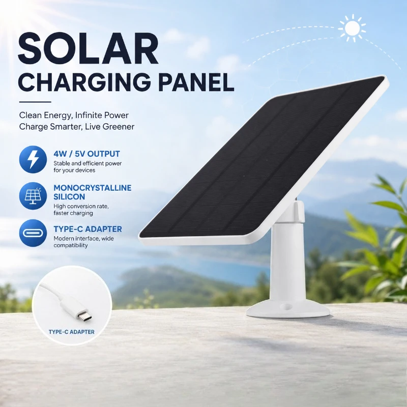Durable Outdoor White Solar Charging Panel Type-C Adaptor Solar Energy Supply For Wireless Security Cameras