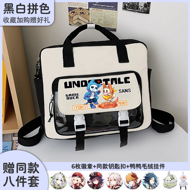 Anime Undertale Sans Skull Shoulder Bag  Messenger Cartoon Crossbody Handbag Multi Use With Badges Gift