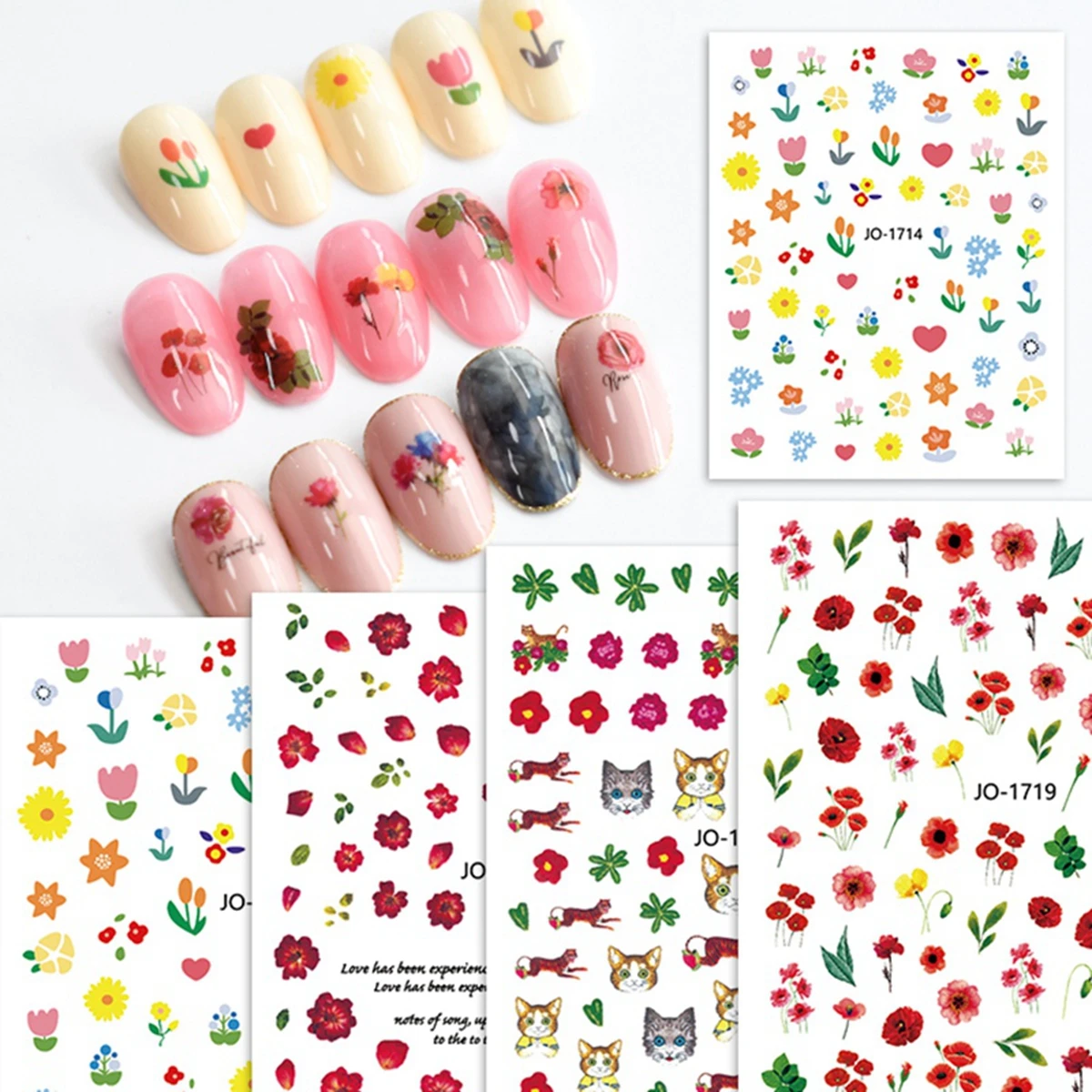 Valentine's Theme Nail Art Stickers Net Red Tulip Rose Pink Spring Flower Design Nail Decoration Decals