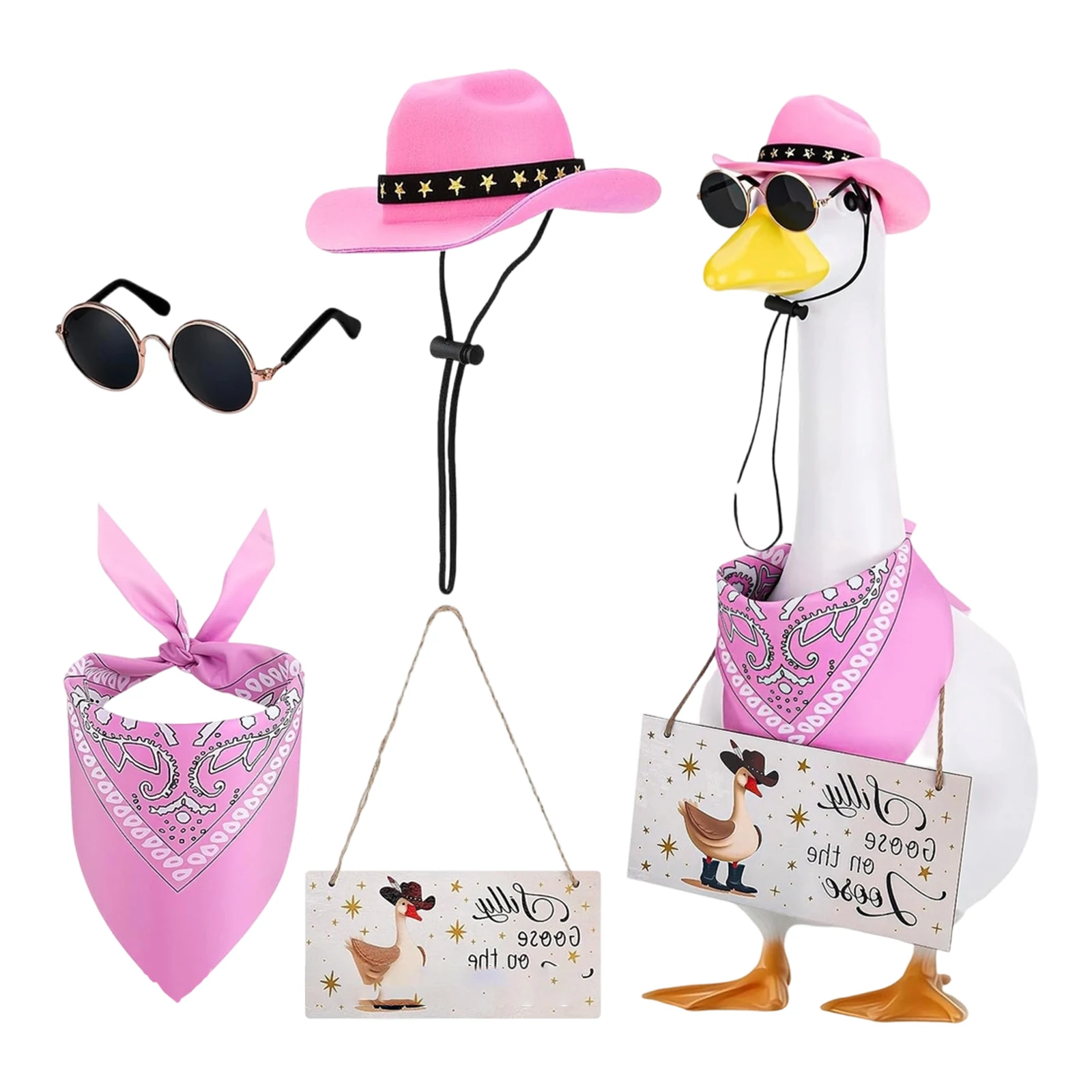 Fun Cowboy-Themed Porch Goose Decoration Set with Hat Bandana and Sunglasses for Outdoor For Garden Lawn Statue Display