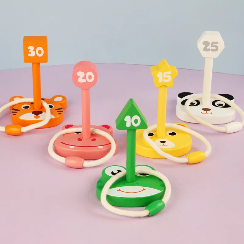 5 stks Ringen + Hout Afstandsmarkering Set Kids Ring Toss Booth Carnaval Tuin Buitensporten Speelgoed Gooien Snelheid Training Games