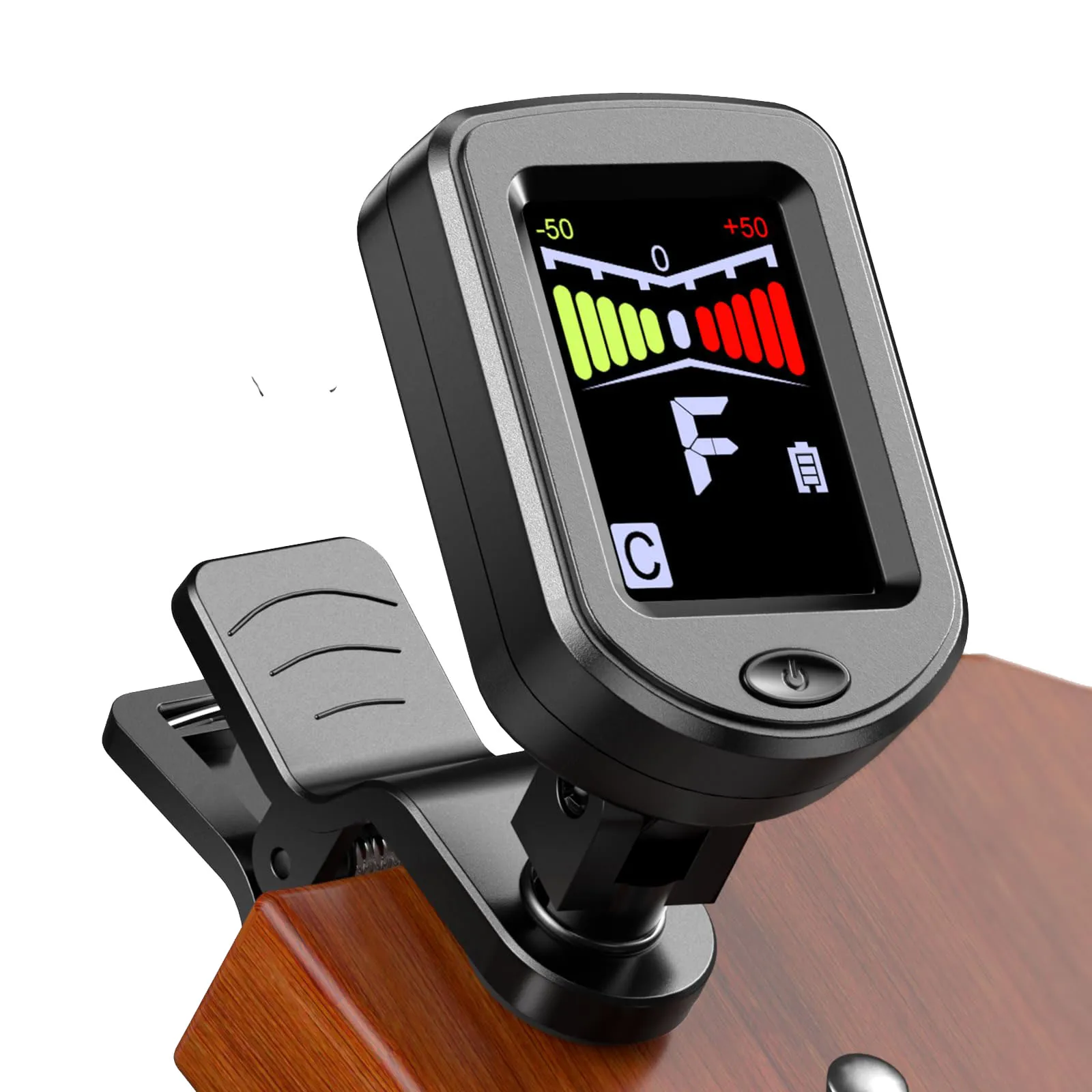 Afinador de guitarra con clip recargable con pantalla a color 360 ° Afinador cromático giratorio para guitarra, bajo, ukelele, violín