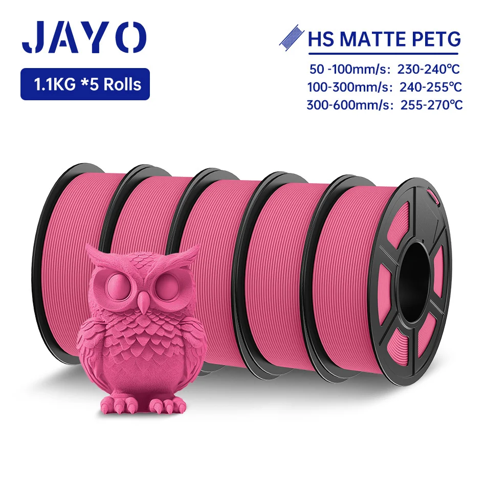 JAYO PETG 3D-filament 1,75 mm hoge snelheid PETG 3D-printerfilament 5 rollen High Flow snel mat effect 3D-printmaterialen
